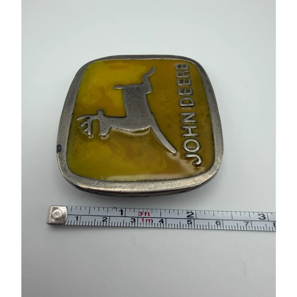 John Deere Vintage Yellow Enamel Belt Buckle Classic Leaping Deer Logo